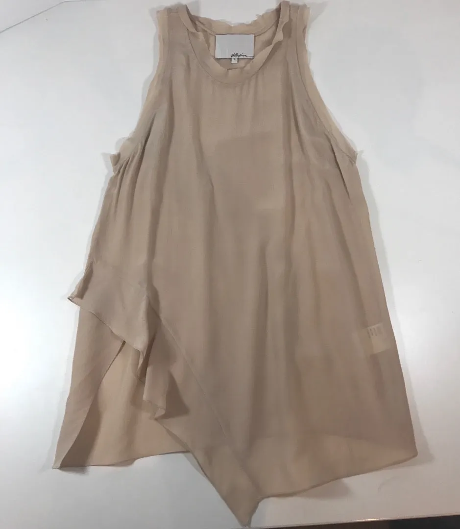 PHILLIP LIM 3.1 Nude Sleeveless Silk Asymmetrical Hem Top Size 2