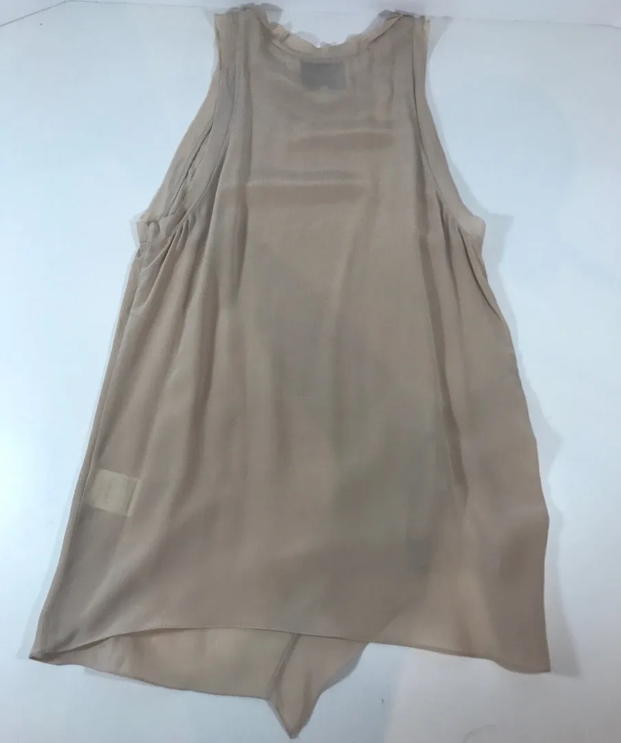 PHILLIP LIM 3.1 Nude Sleeveless Silk Asymmetrical Hem Top Size 2
