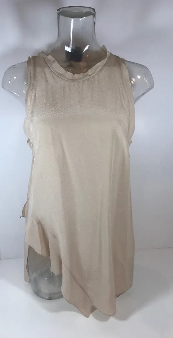PHILLIP LIM 3.1 Nude Sleeveless Silk Asymmetrical Hem Top Size 2