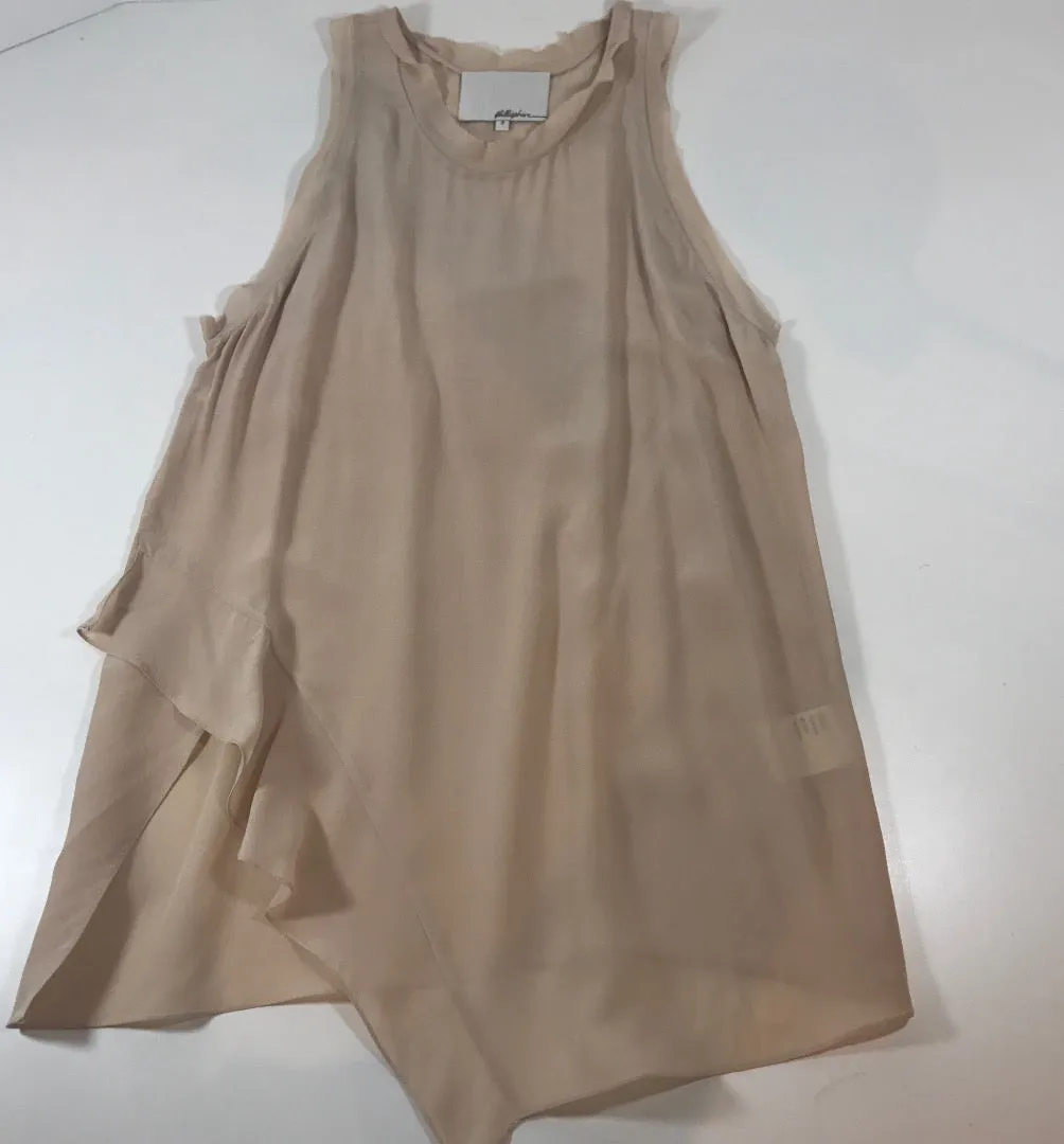 PHILLIP LIM 3.1 Nude Sleeveless Silk Asymmetrical Hem Top Size 2