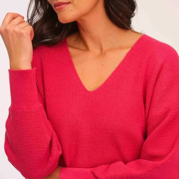 Philosophy Pointelle Sleeve V-Neck Sweater