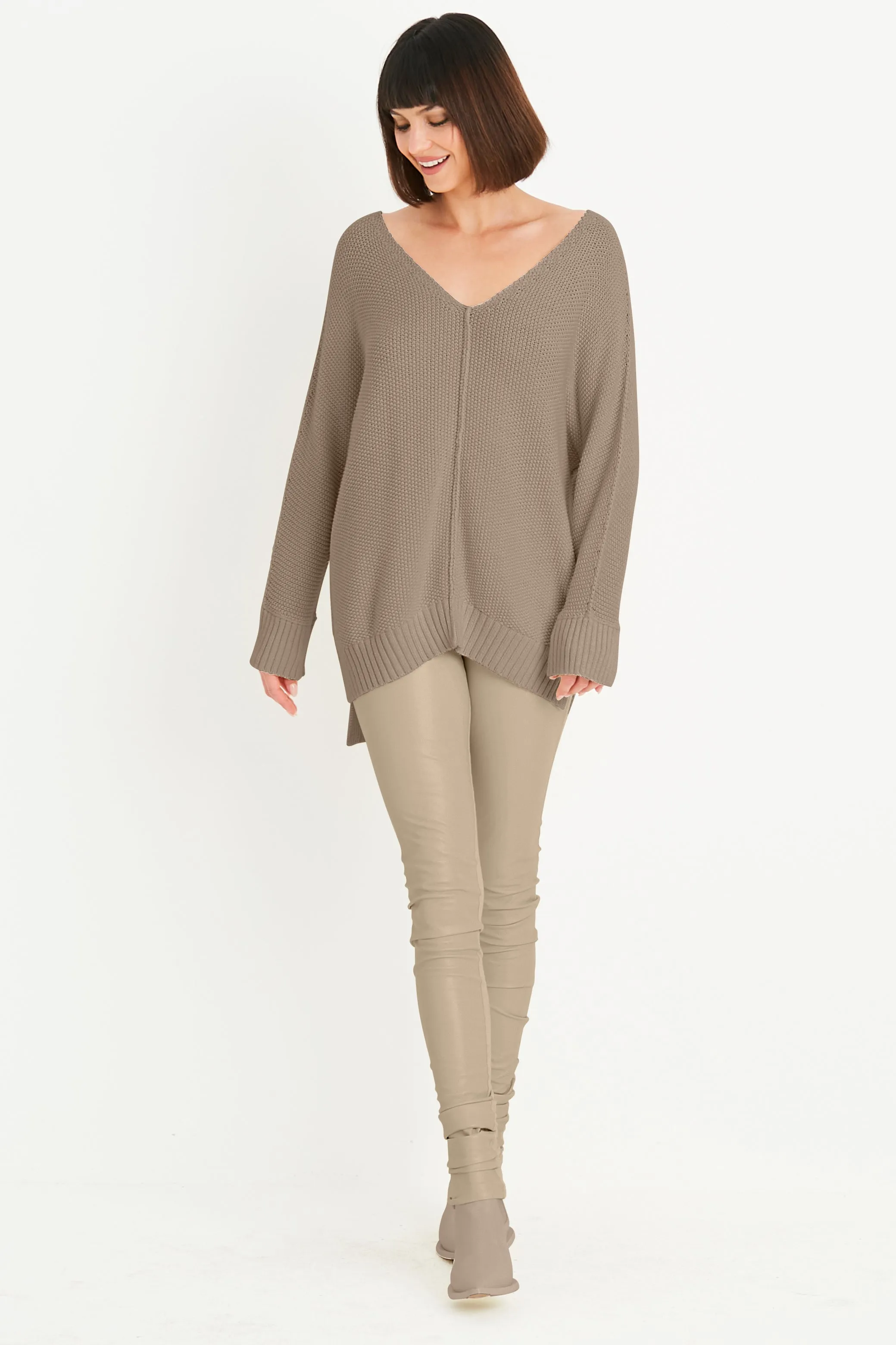 Pima Cotton Pebble V Neck Sweater