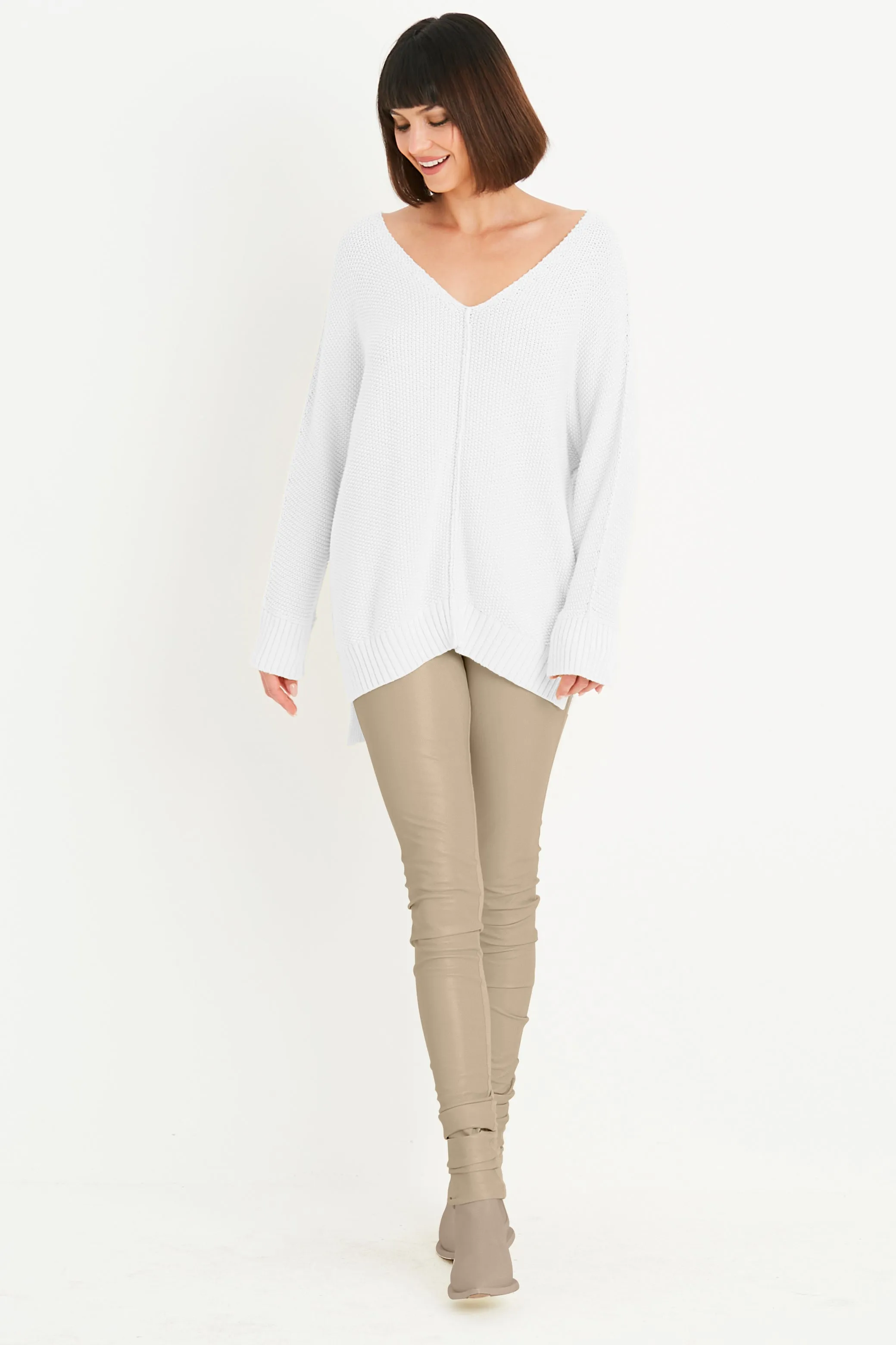 Pima Cotton Pebble V Neck Sweater