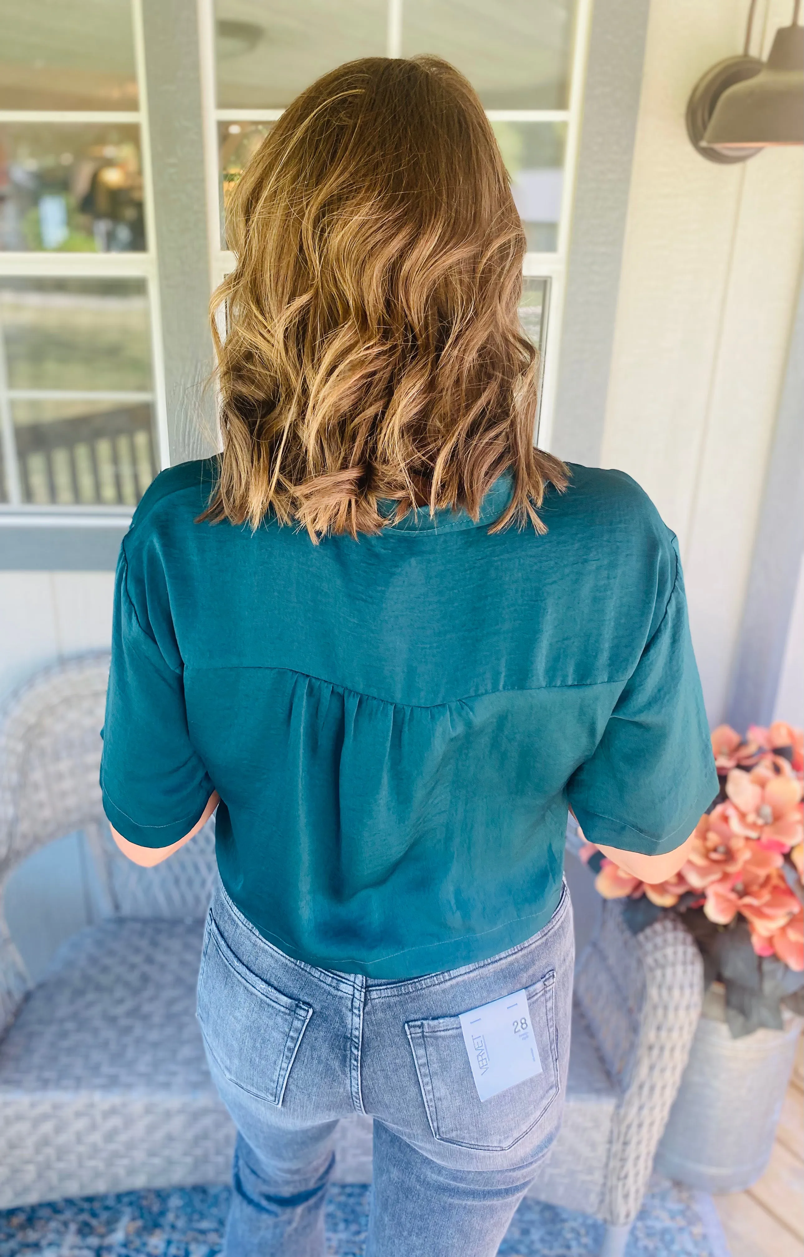 Pine Silk Button Up Crop