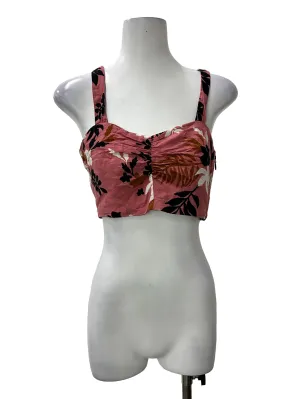 Pink Floral Linen Cropped Top