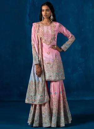 Pink Multicolor Embroidered Gharara Suit