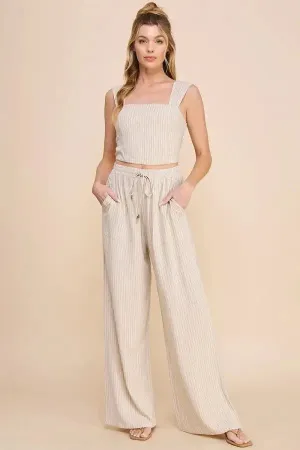 PINSTRIPED SOFT LINEN CROPPED BUSTIER TANK