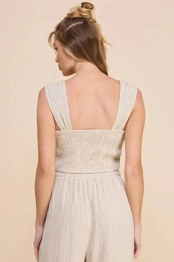 PINSTRIPED SOFT LINEN CROPPED BUSTIER TANK