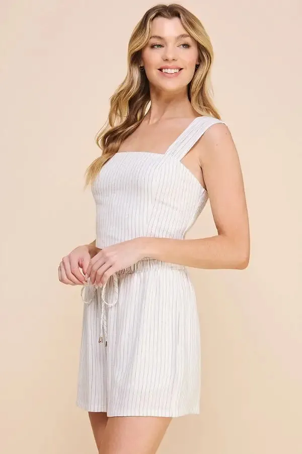 PINSTRIPED SOFT LINEN CROPPED BUSTIER TANK