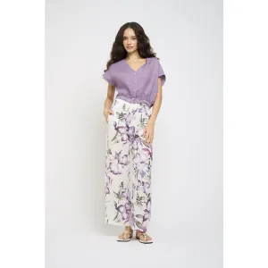 Pistache Cropped Linen Button Down Top w/ Elastic Bottom