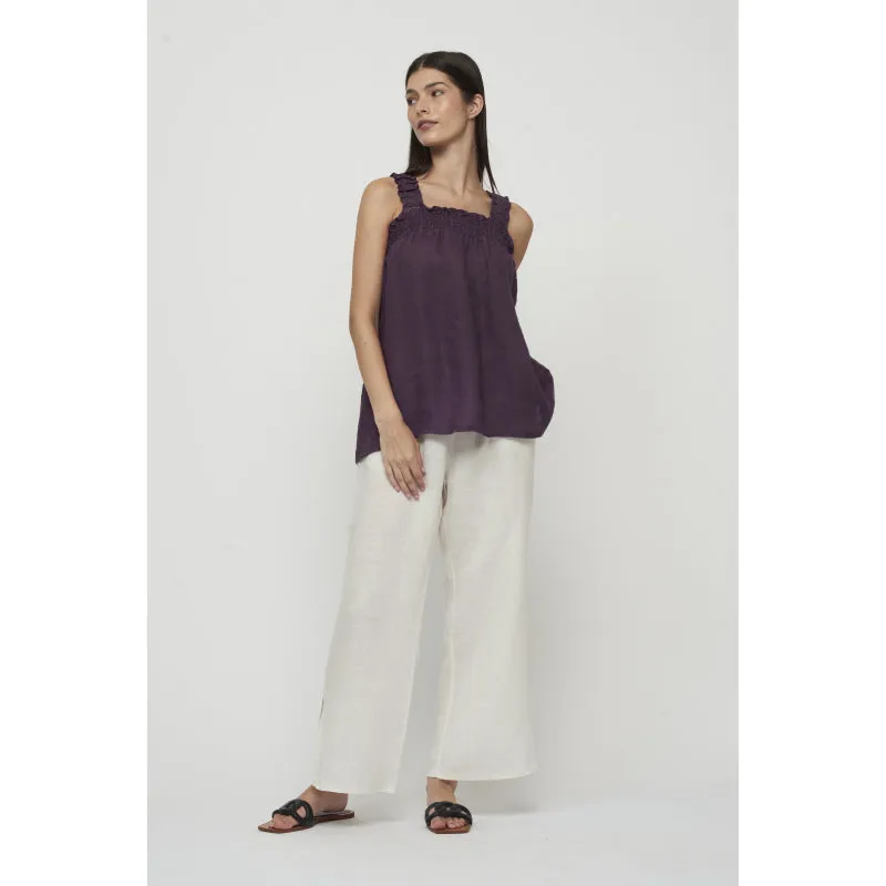 Pistache Sleeveless Bunched Linen Top