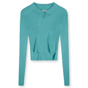 Point V-Neck Cropped Sweater in Ocean Teal