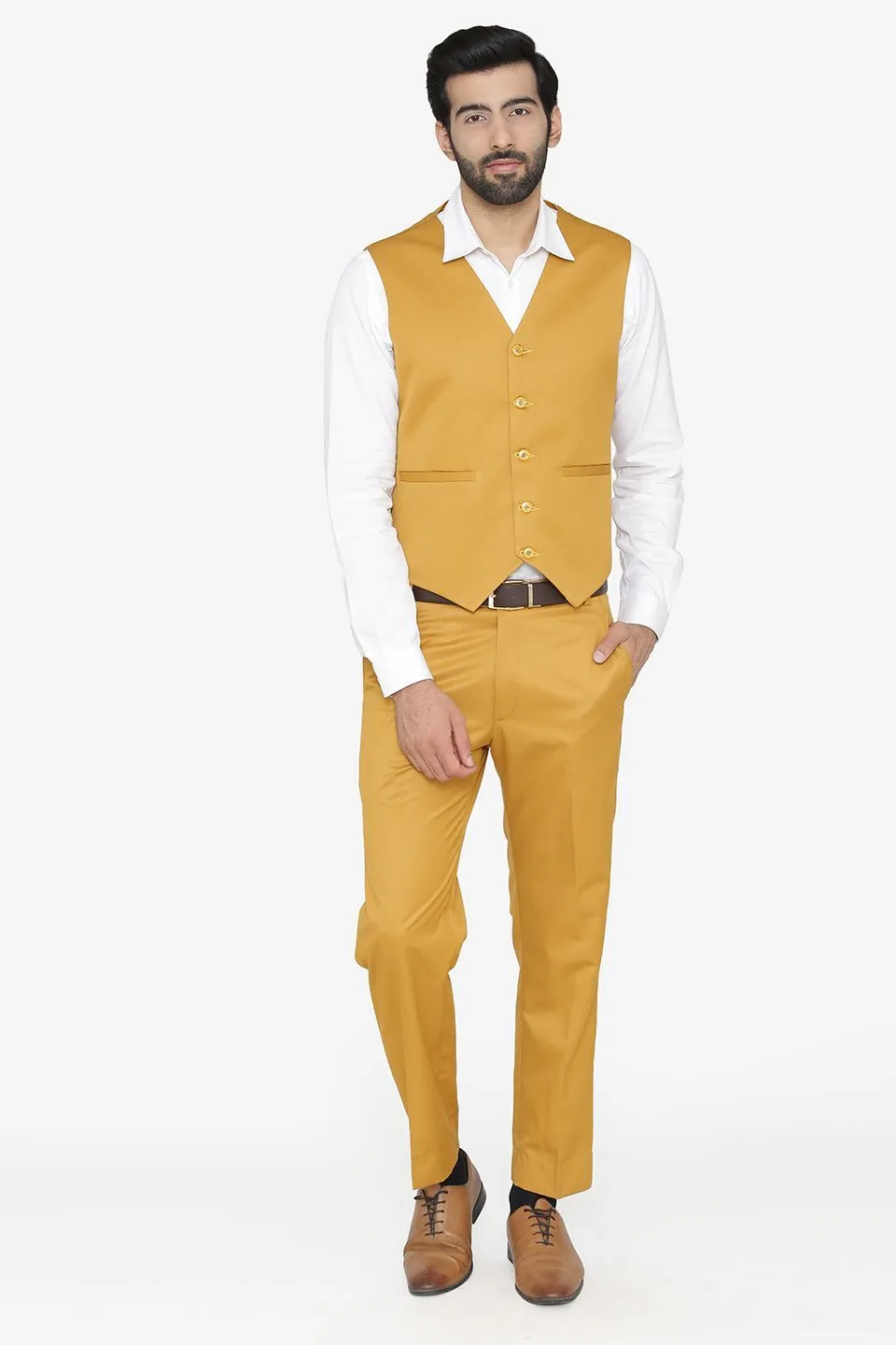 Polyester Cotton Brown Vest and Pant Set