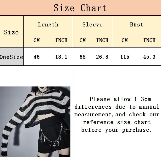 Punk Gothic Short Striped Hollow Sweater