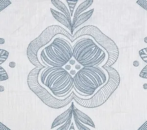 Quadrille Fabrics- Folkstone Embroidery - Ice Blue on White Linen