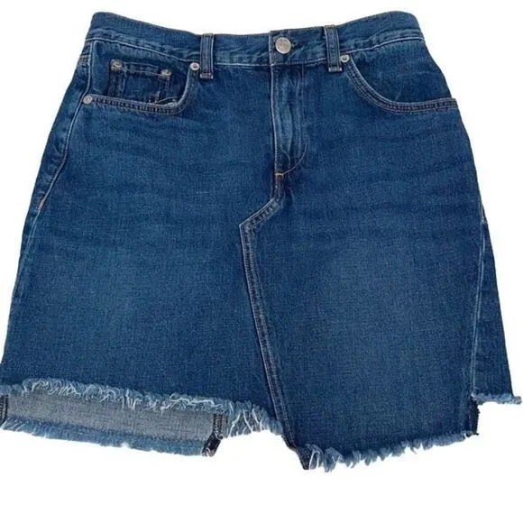 Rag &amp; Bone Women’s Denim Mini Skirt Size 26 Eddy Wash Dive Frayed Hem Blue