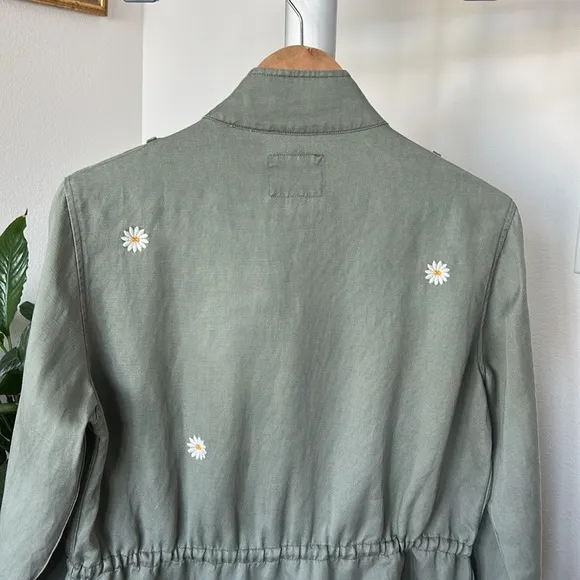 Rails Sahara Daisy Embroidered Linen and Tencel Utility Green Jacket Sz S