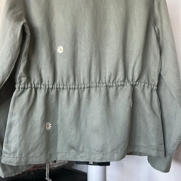 Rails Sahara Daisy Embroidered Linen and Tencel Utility Green Jacket Sz S