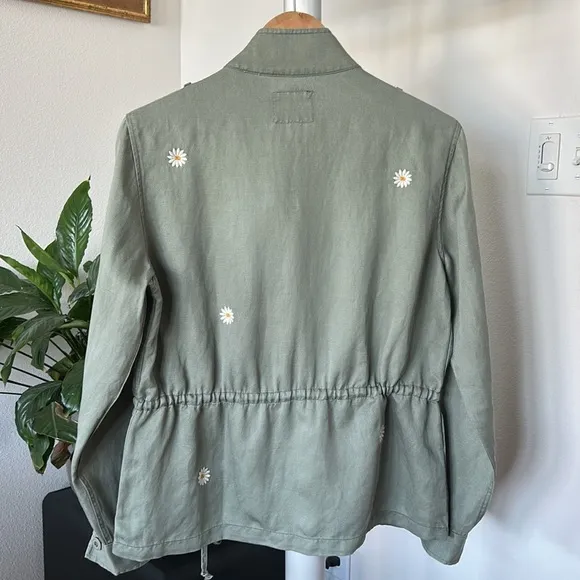 Rails Sahara Daisy Embroidered Linen and Tencel Utility Green Jacket Sz S