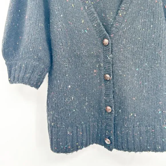 Rails Womens Isla Short Sleeve Wool Blend Cardigan Sweater Size S Black Confetti