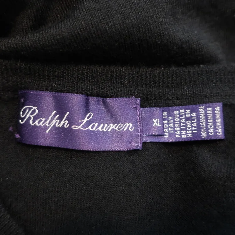 Ralph Lauren Purple Label Cashmere V-Neck Sweater Black Size Extra Large