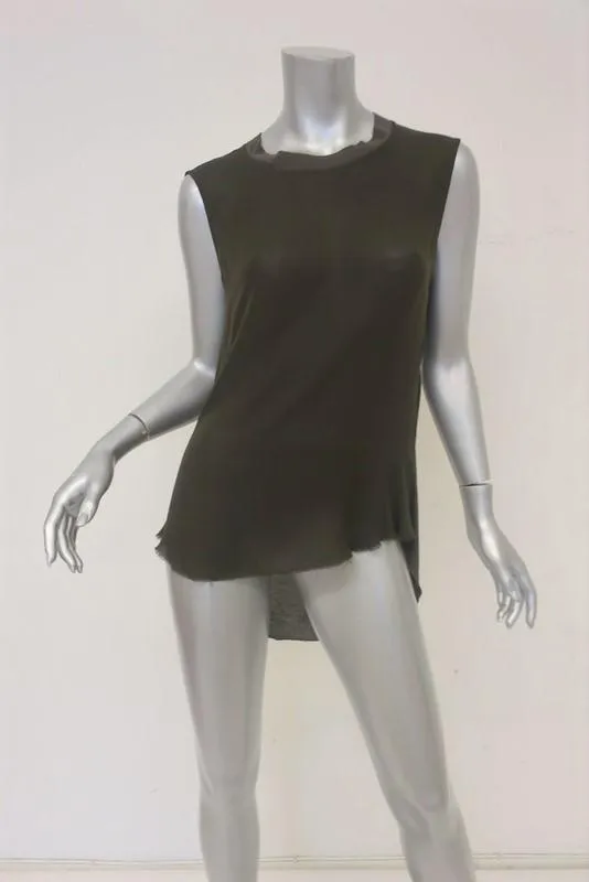 Raquel Allegra Tank Top Dark Brown Silk & Jersey Size 0 Sleeveless Muscle Tee