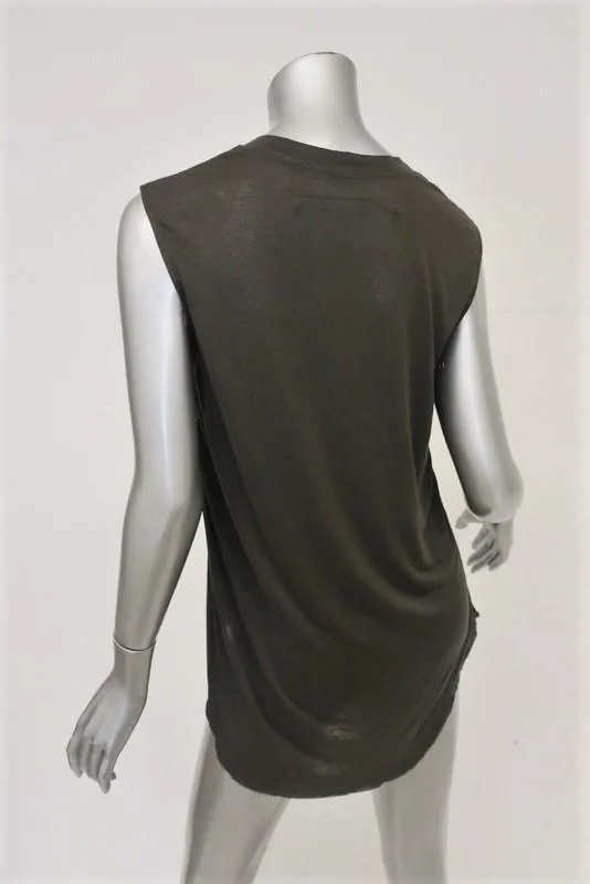 Raquel Allegra Tank Top Dark Brown Silk & Jersey Size 0 Sleeveless Muscle Tee