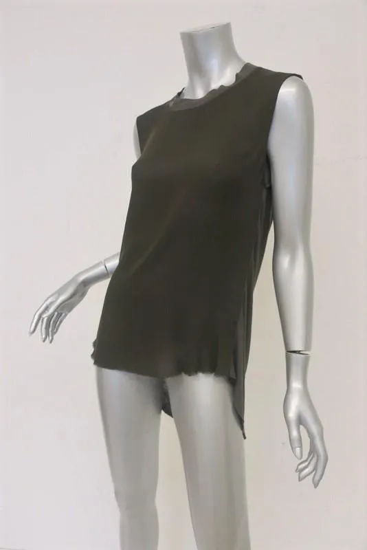 Raquel Allegra Tank Top Dark Brown Silk & Jersey Size 0 Sleeveless Muscle Tee