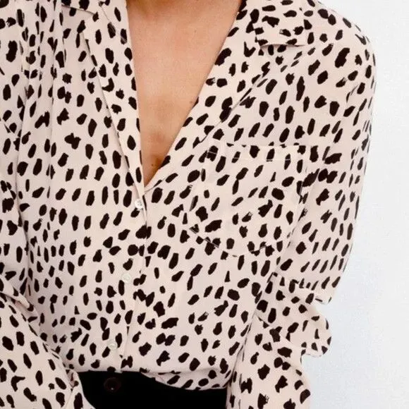 RESALE Rails Rebel Blush Black Spotted 100% Silk Button Up Top Size