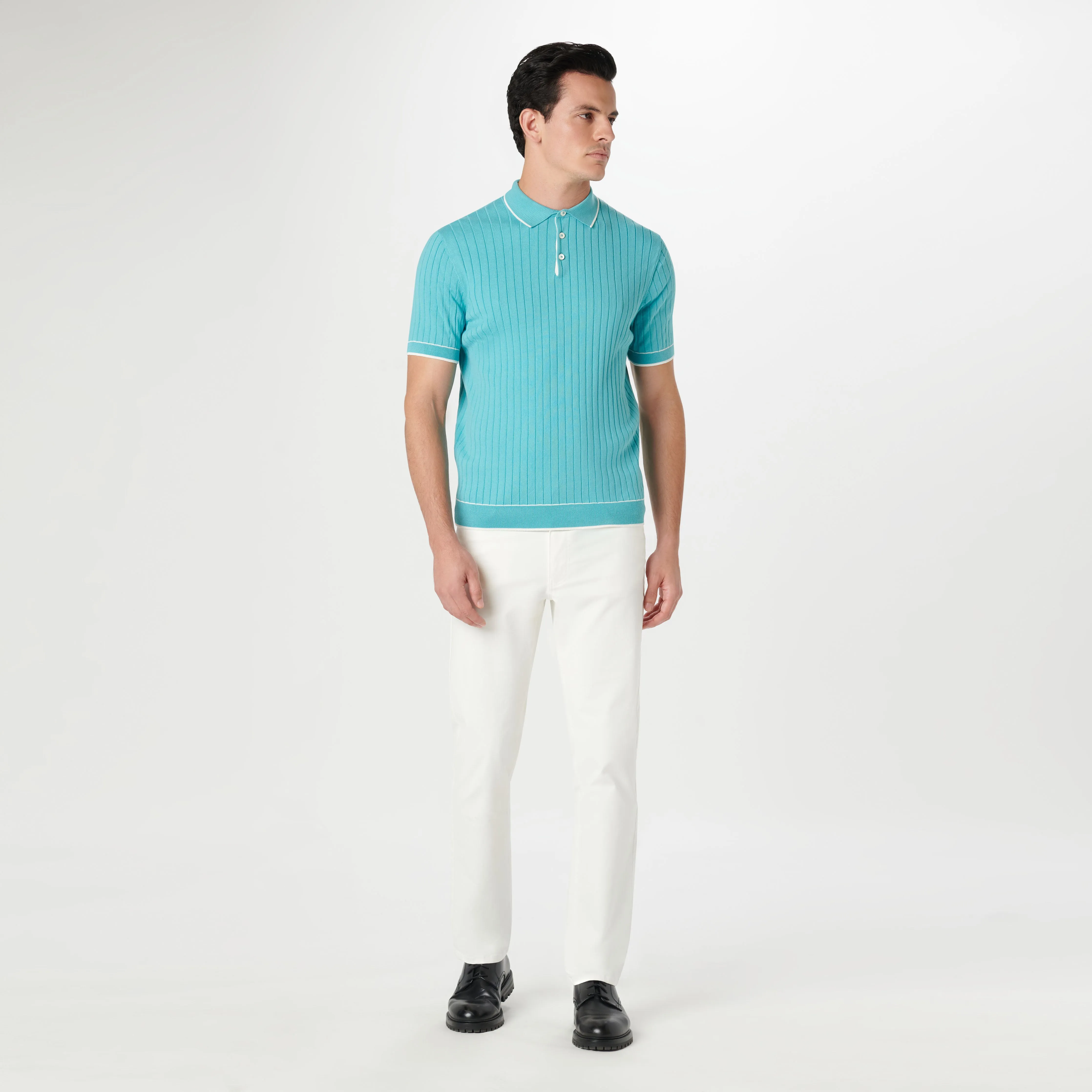 Rib Stitch Short Sleeve Polo Sweater