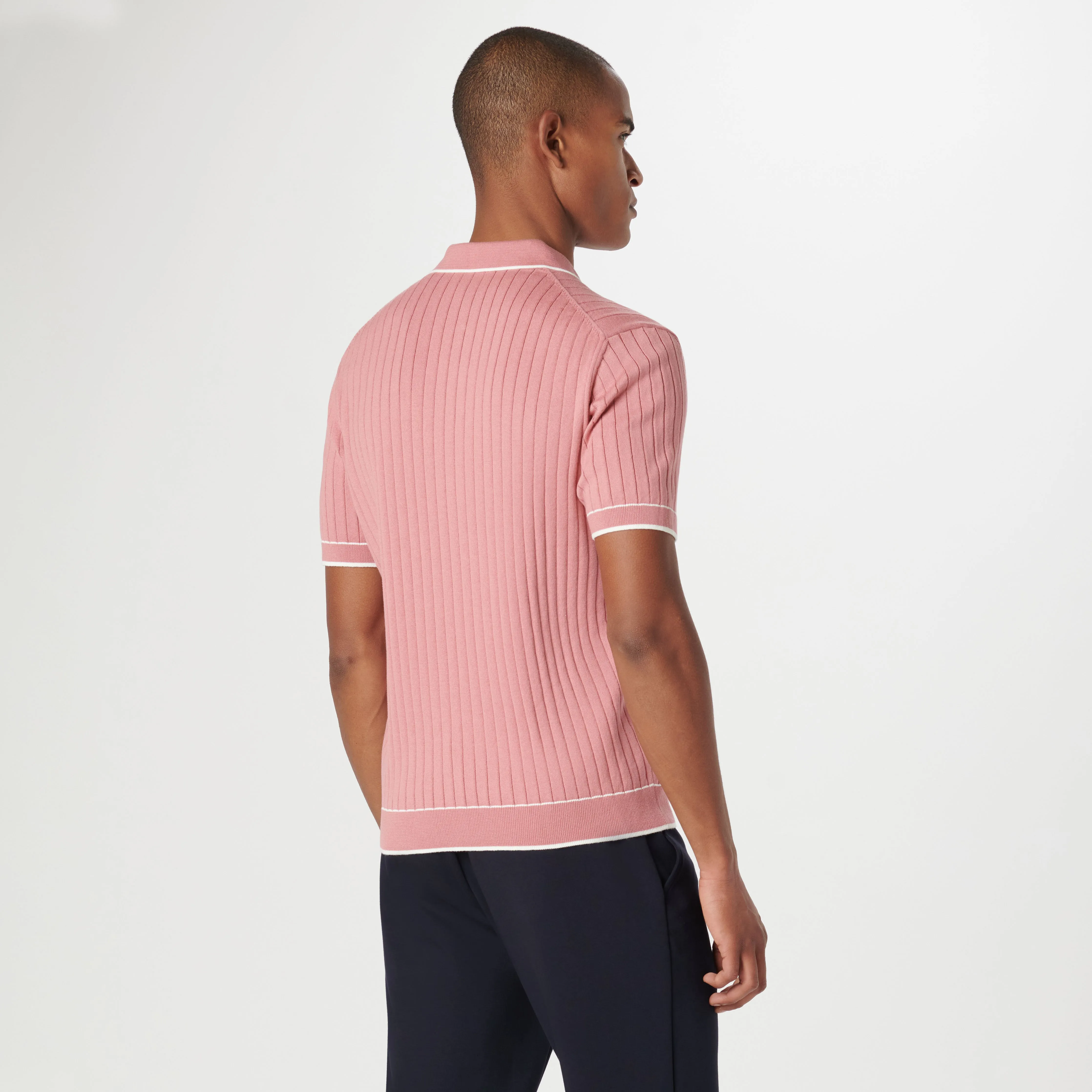 Rib Stitch Short Sleeve Polo Sweater