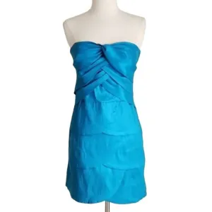 Romeo &amp; Juliet Couture Aqua Blue Satin Ruffle Strapless Mini Cocktail Dress