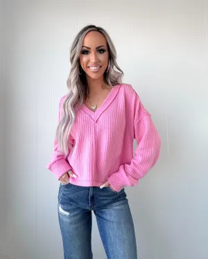 Rosy Meadows V-Neck Sweater - Pink