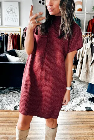 Ruby Patch Pocket Ribbed Knit Short Sleeve Sweater Dress