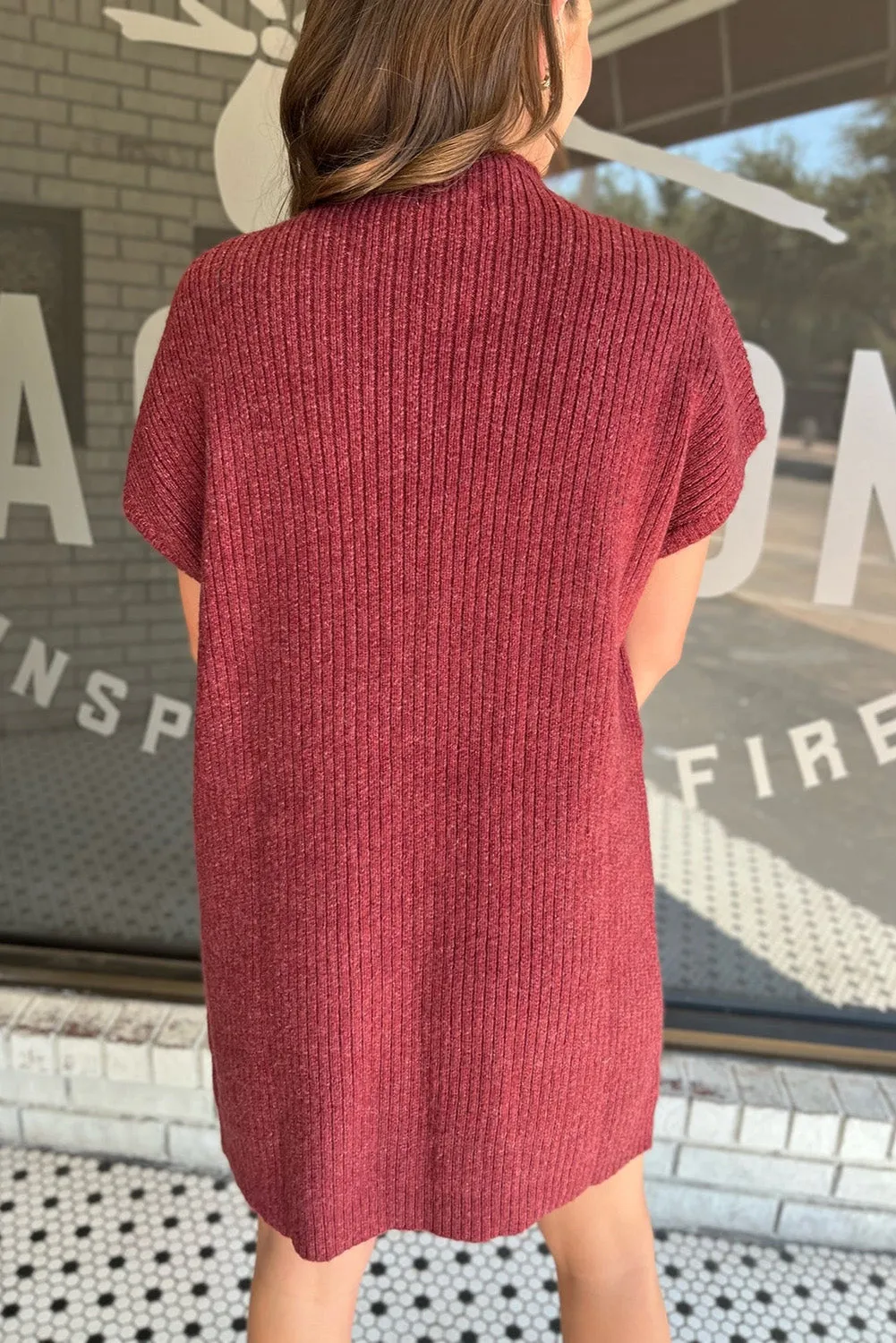 Ruby Patch Pocket Ribbed Knit Short Sleeve Sweater Dress
