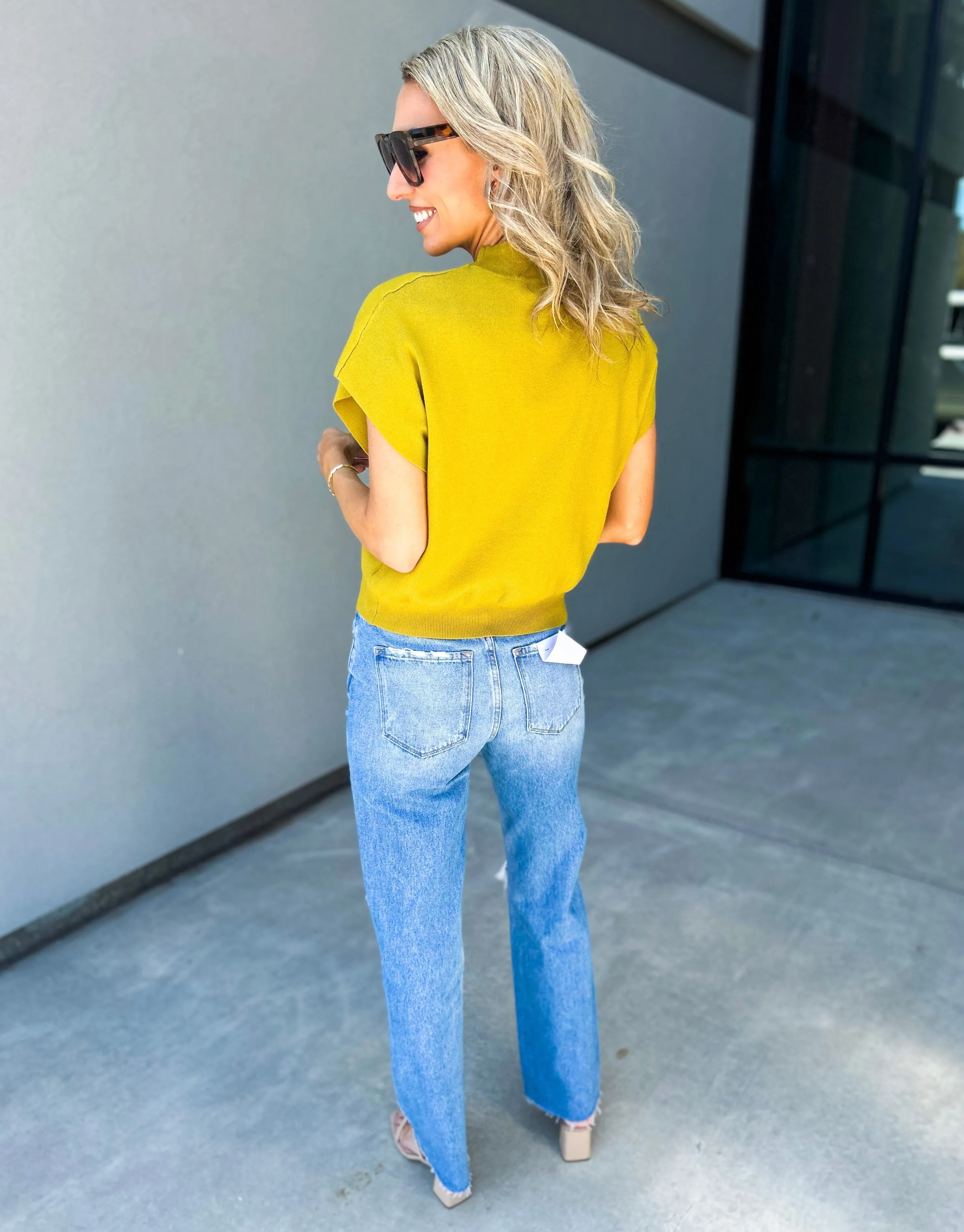 Sadei Mock Neck Short Sleeve Sweater Top (Pistachio)