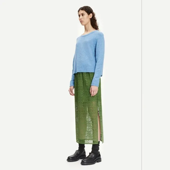 Samsøe Fan Floral Lace Maxi Skirt in Green Twist Of Lime, Size L