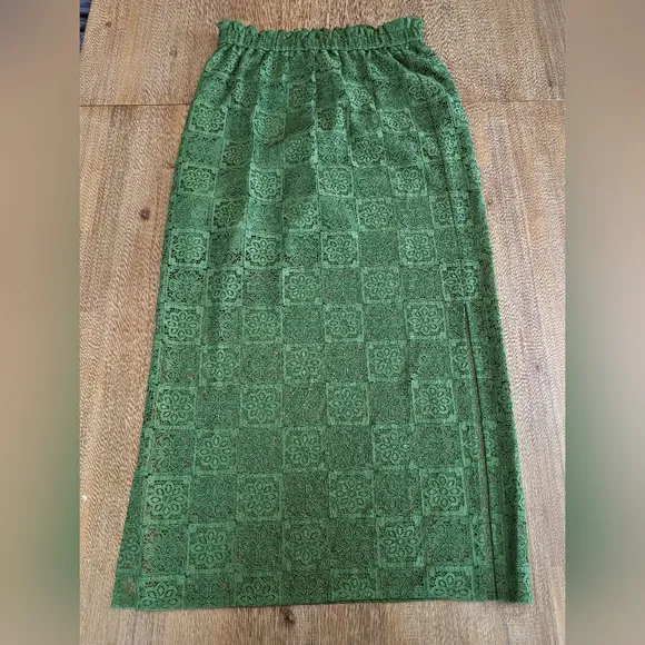 Samsøe Fan Floral Lace Maxi Skirt in Green Twist Of Lime, Size L