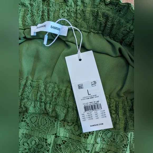 Samsøe Fan Floral Lace Maxi Skirt in Green Twist Of Lime, Size L