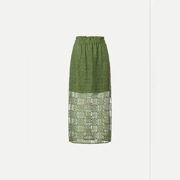 Samsøe Fan Floral Lace Maxi Skirt in Green Twist Of Lime, Size L
