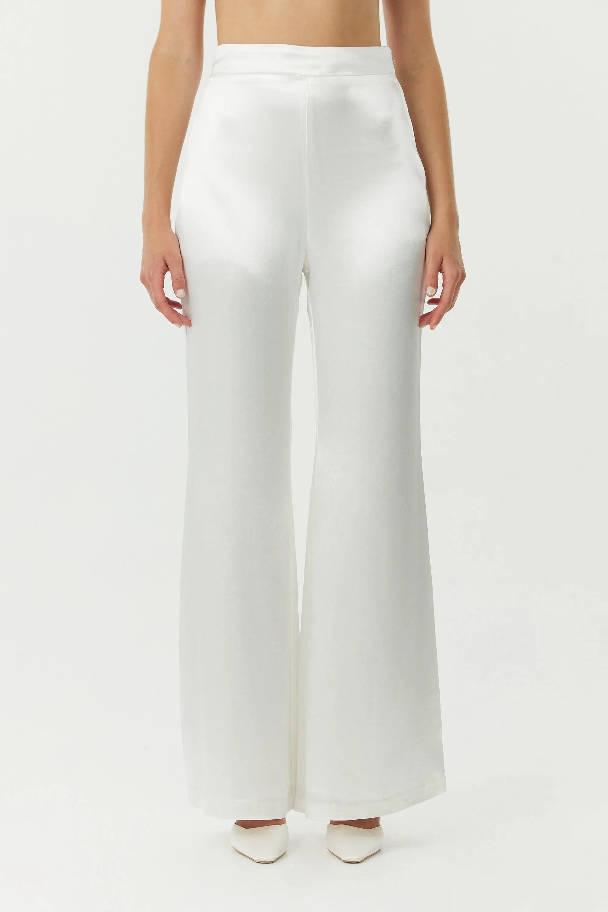 SATIN FLARE TROUSER | POWDER WHITE