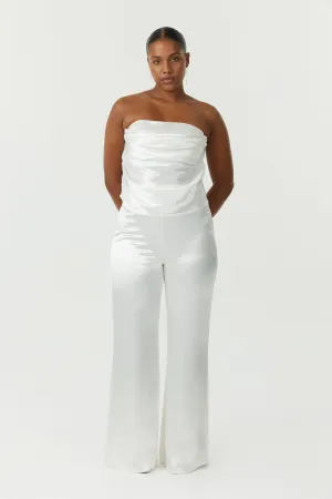 SATIN FLARE TROUSER | POWDER WHITE