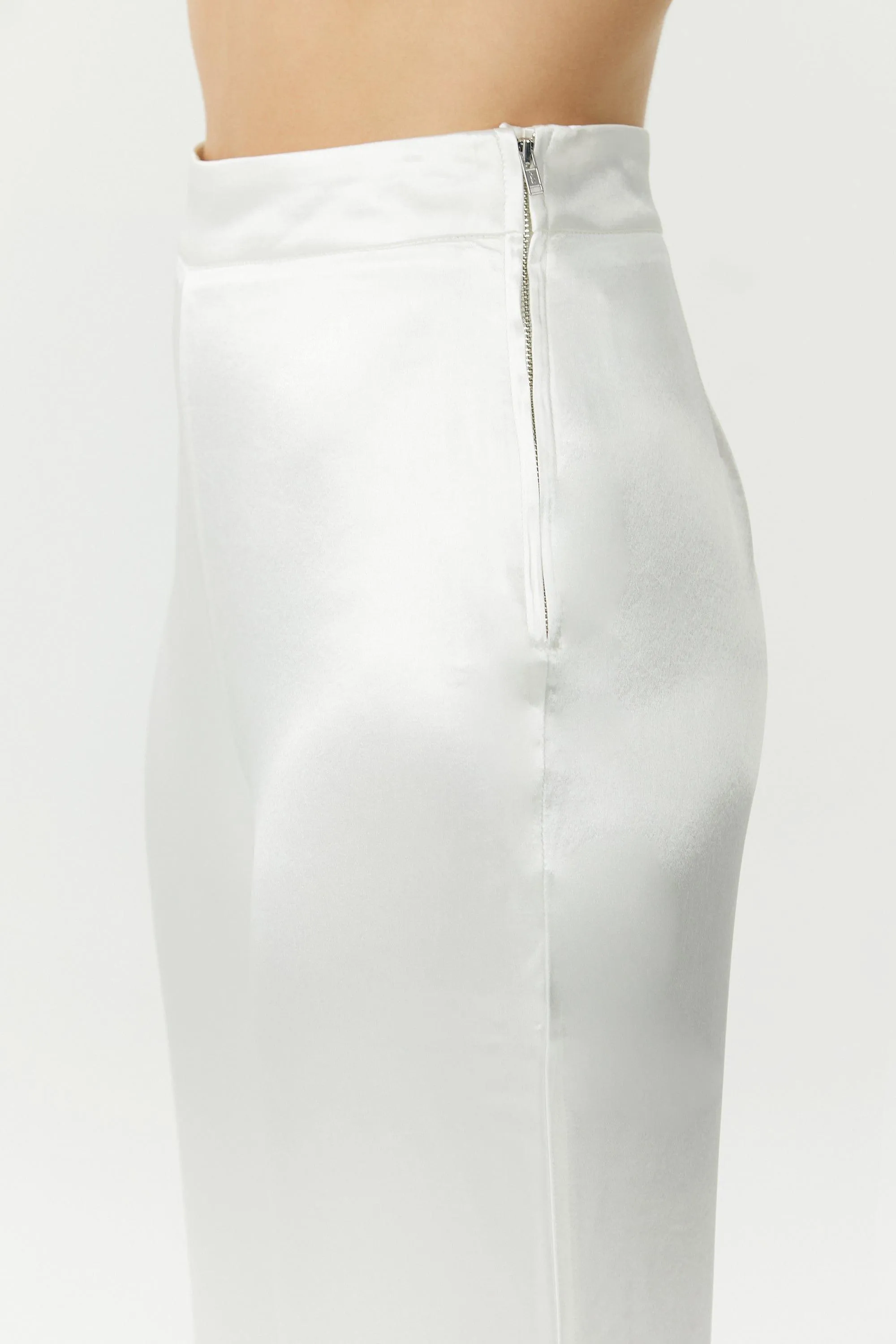 SATIN FLARE TROUSER | POWDER WHITE