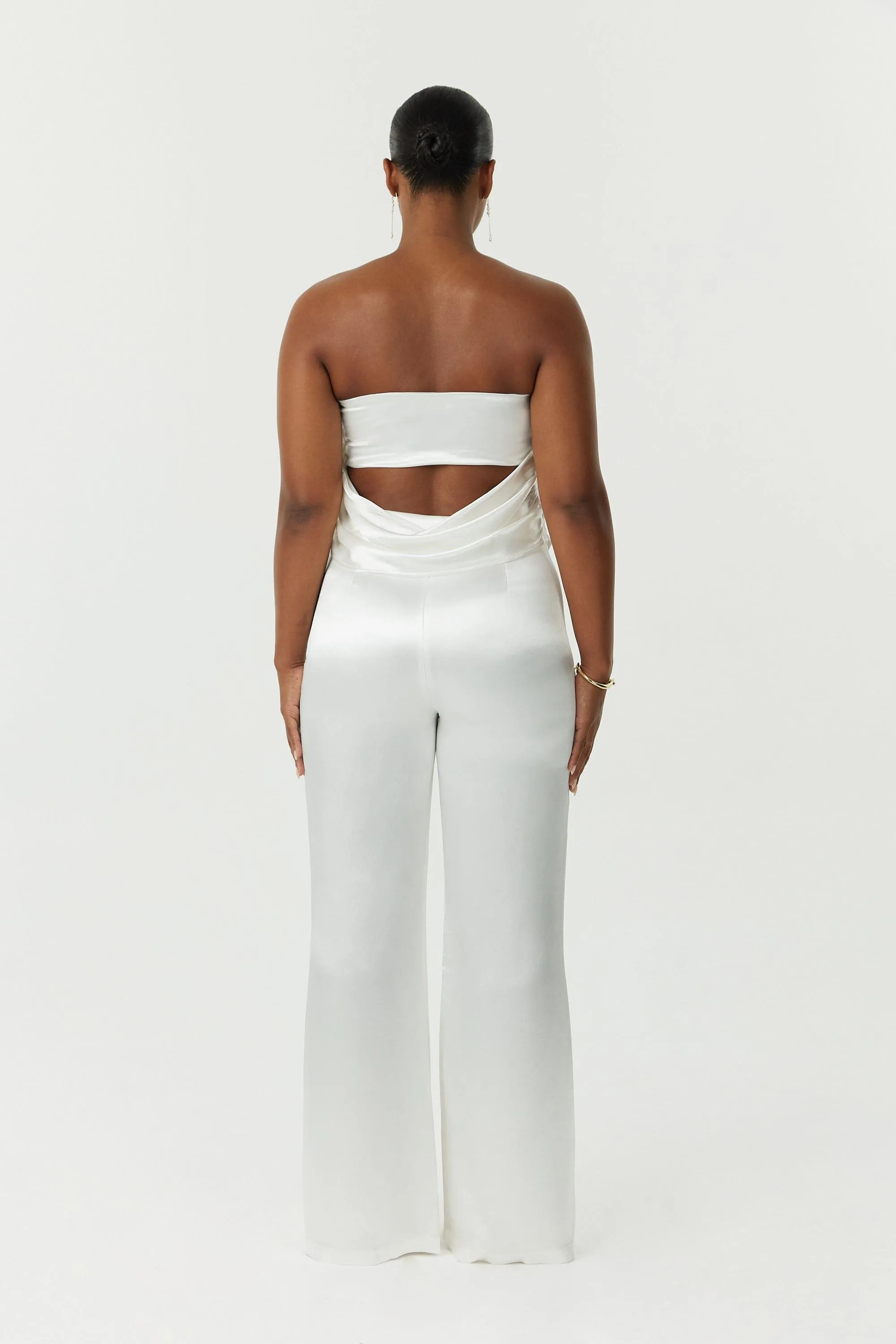 SATIN FLARE TROUSER | POWDER WHITE