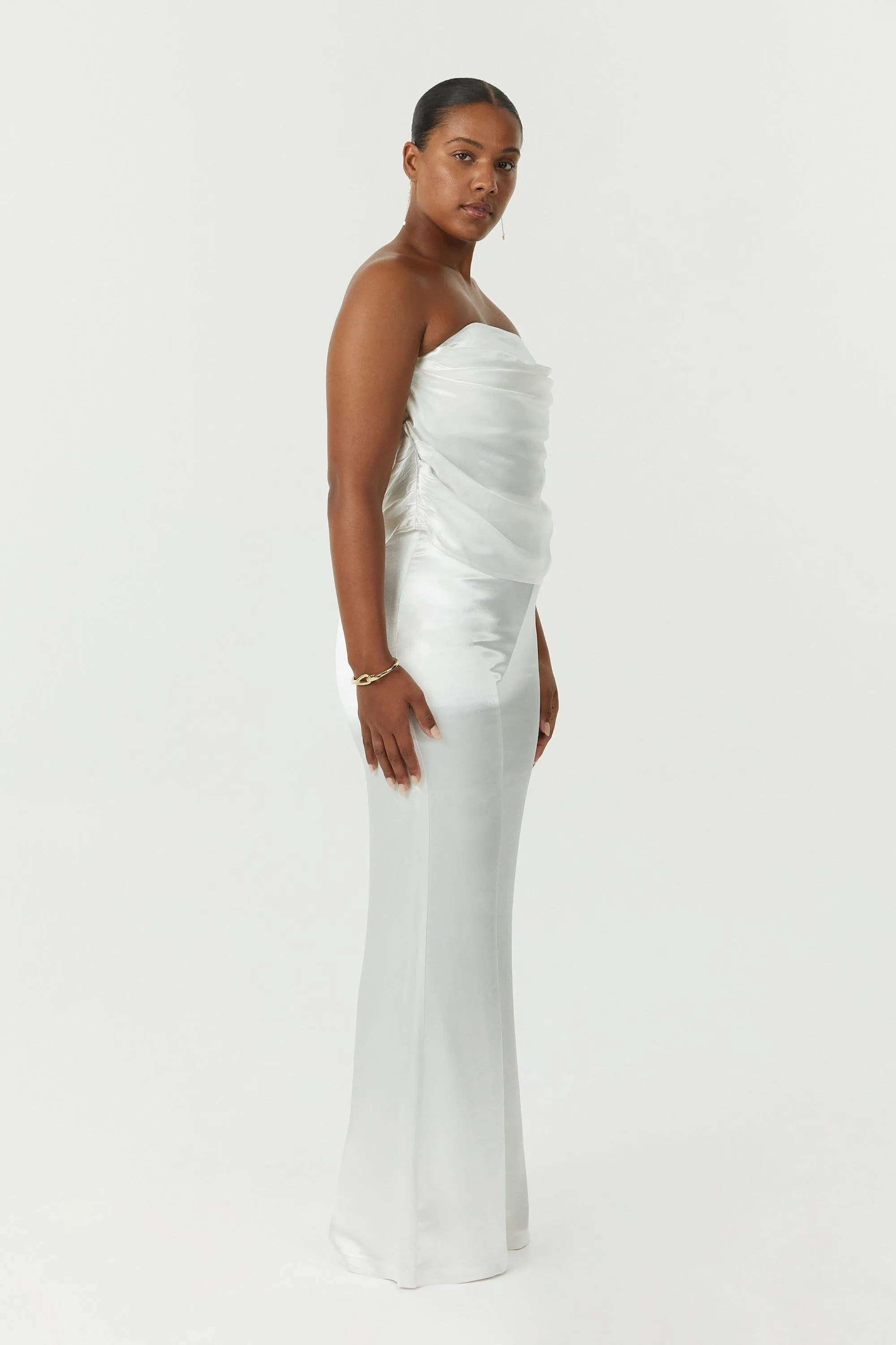 SATIN FLARE TROUSER | POWDER WHITE