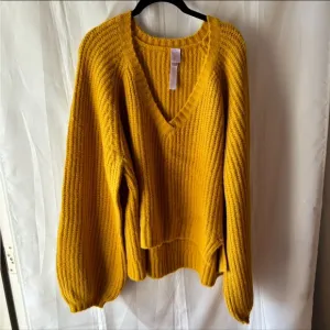 Savage x Fenty Fuzx Fit knit v-neck sweater honeycombs yellow SZ L. NWOT