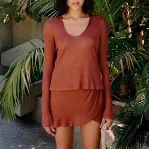 SAVANNAH MORROW The Label Ayra Skirt Bamboo Tulip Hem Paprika Ruched Medium NEW