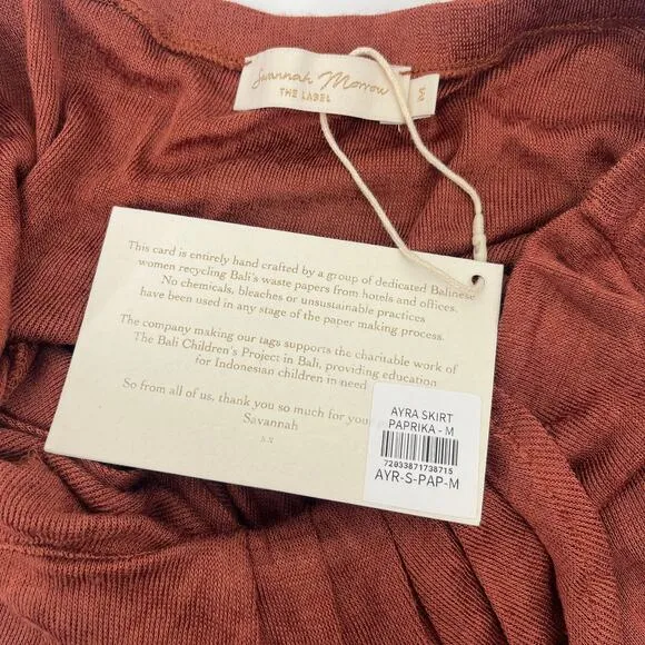 SAVANNAH MORROW The Label Ayra Skirt Bamboo Tulip Hem Paprika Ruched Medium NEW