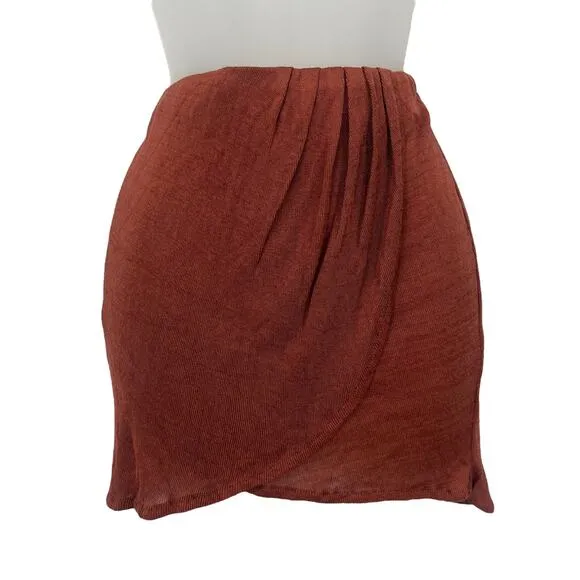 SAVANNAH MORROW The Label Ayra Skirt Bamboo Tulip Hem Paprika Ruched Medium NEW