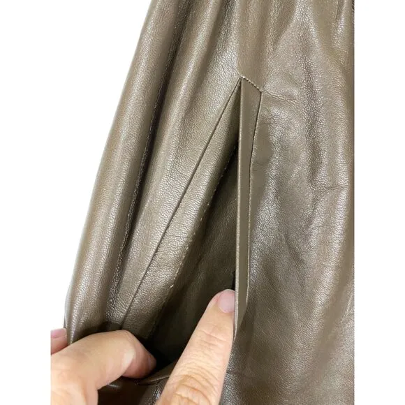 SEA New York Brown Elastic Waist Faux Leather Midi Skirt Women's Size Large GUC